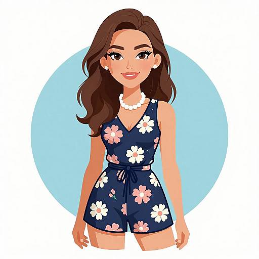 Smiling Woman in Floral Navy Romper