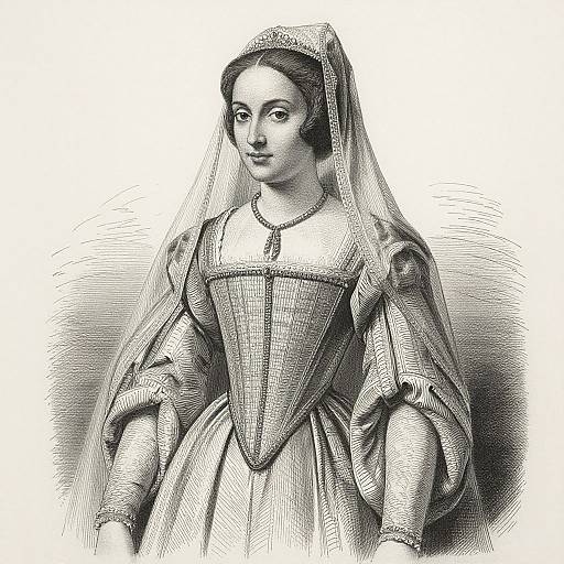 Elegant Renaissance Veiled Woman Illustration