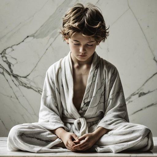 Serene Child Meditating in Marble Robe