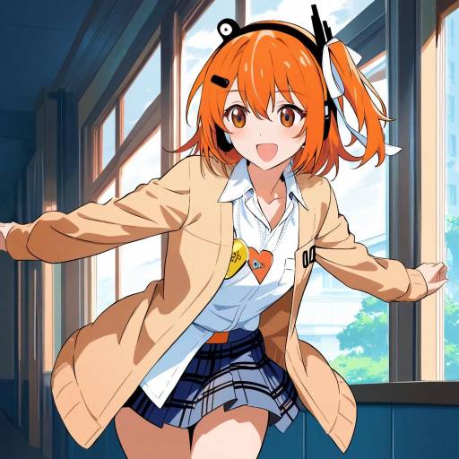 Vibrant Anime School Scene with Cowboy Shot