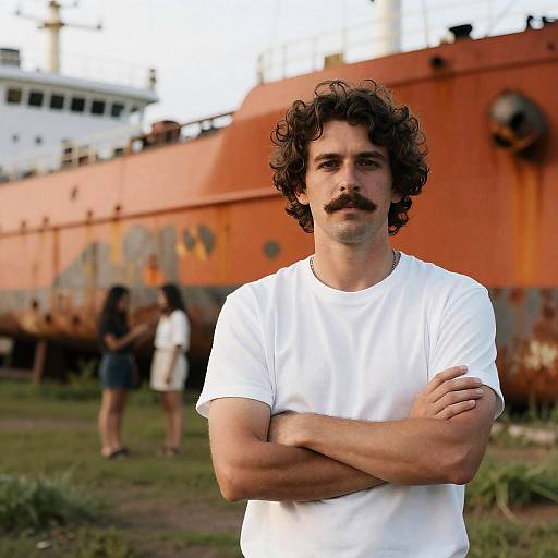 Man with Mustache by Rusty Ship