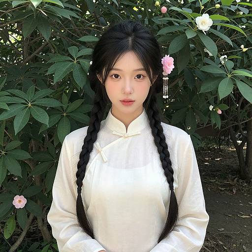 Realistic Portrait of Asian Girl in Traditional Costume