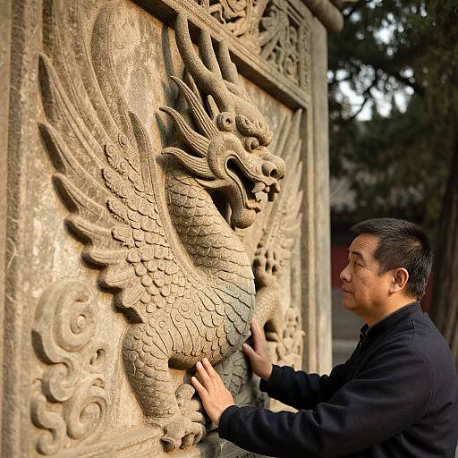 Ancient Dragon Carvings in Golden Light