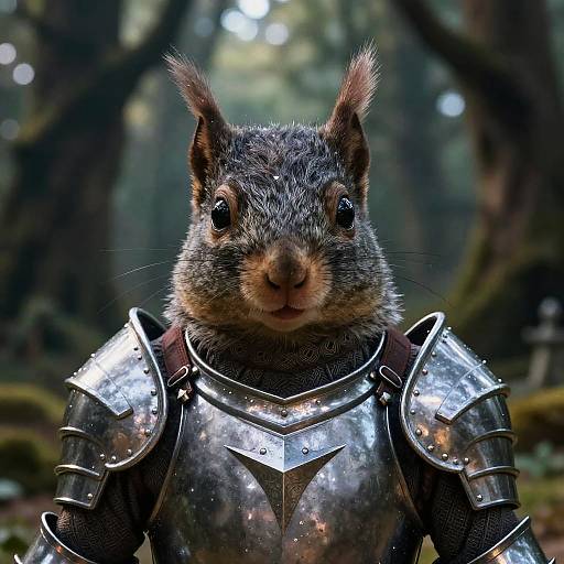 Determined Knight Squirrel in Enchanted Forest