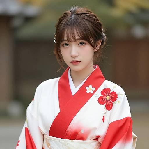 Asian Girl in Floral Kimono