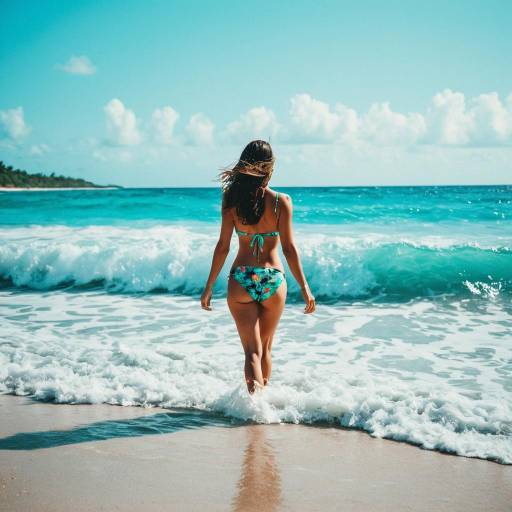 Tropical Beach Scene with Fit Woman