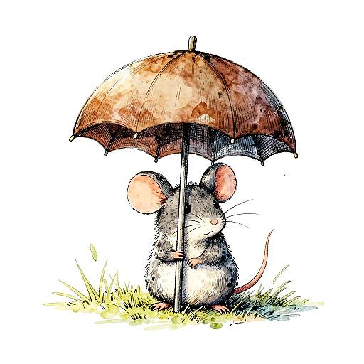 Whimsical Mouse Under Acorn Umbrella