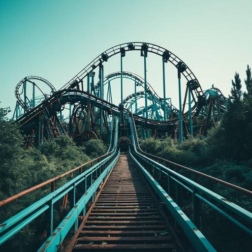 Abandoned Rusted Roller Coaster in Overgrown Amusement Park