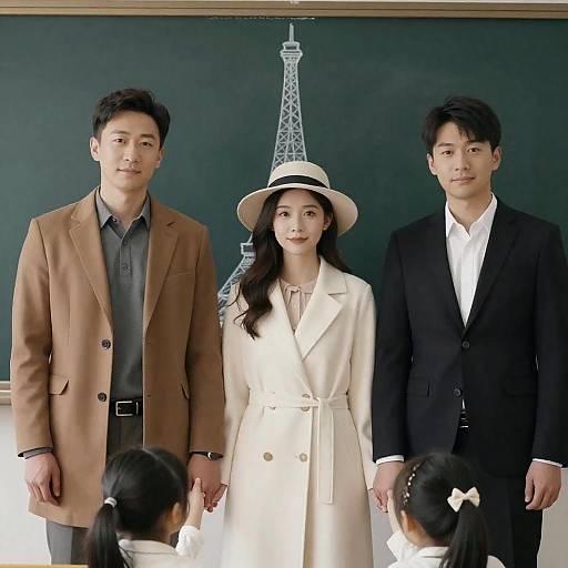 Family Portrait with Eiffel Tower Drawing