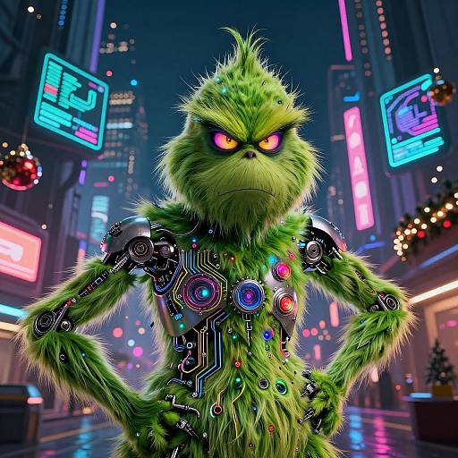 Cyberpunk AI Grinch in Neon City