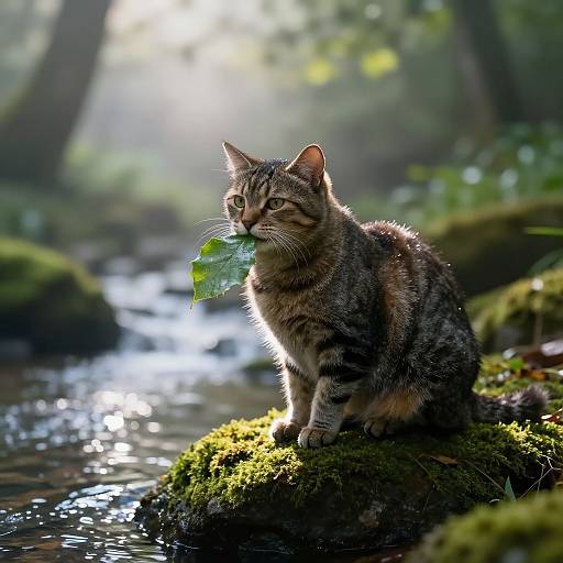 Photorealistic Cat by Forest Stream