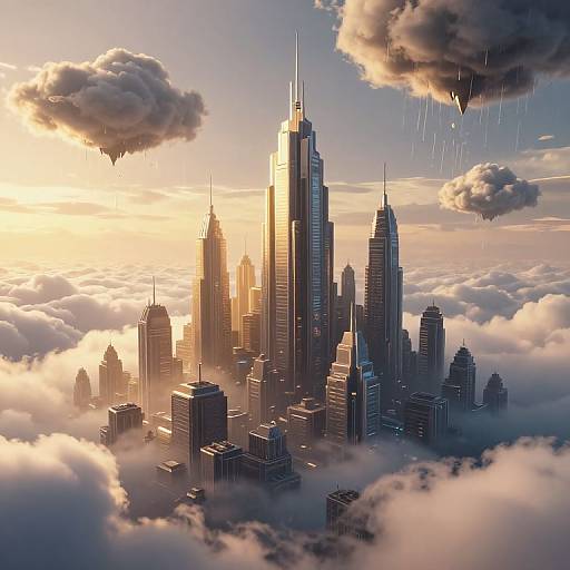 Cyberpunk Cloud Cityscape at Golden Hour