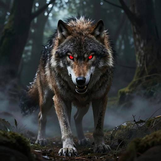Evil Wolf with Glowing Red Eyes