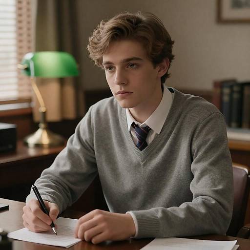 Young Man at Desk with Stylish Attire