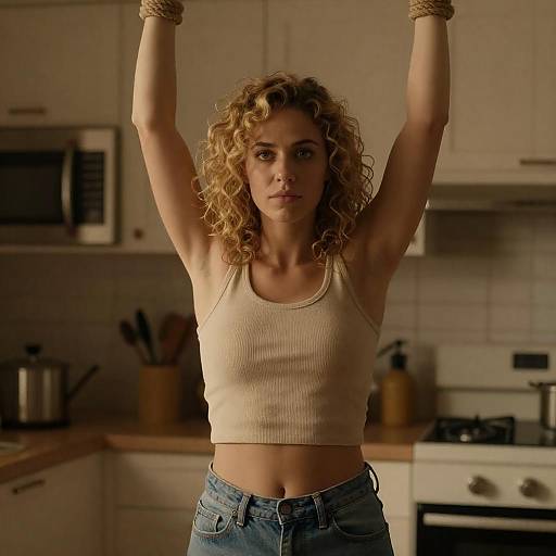 Dimly Lit Kitchen: Rope-Bound Portrait