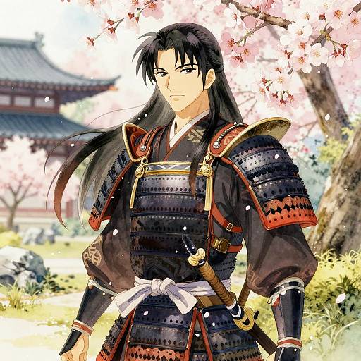 Serene Samurai in Sakura Garden