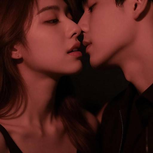 Intimate Close-Up in Dim Red Lighting