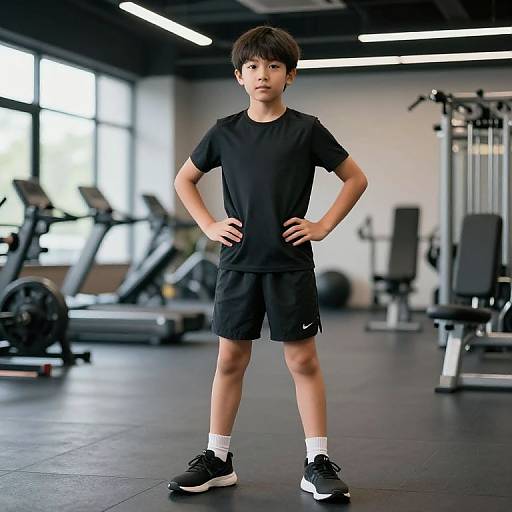Young Boy Workout Pose in Gym