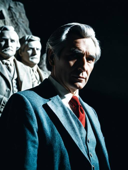 Man in Mount Rushmore Costume with Dramatic Lighting