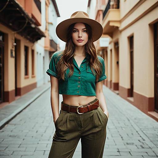 Woman in Stylish Bohemian Outfit on Urban Street