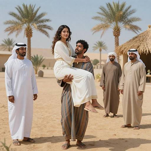 Colorful Oasis: Man Carrying Woman