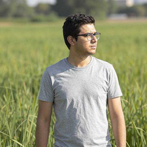 Focused Man in Sunlit Green Grass