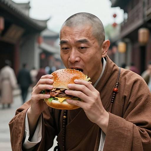 Tang-Dynasty Monk Enjoying Hamburger