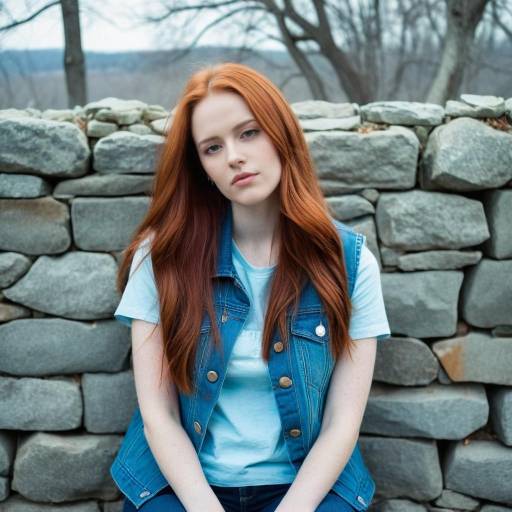 Pensive young redhead woman outdoors
