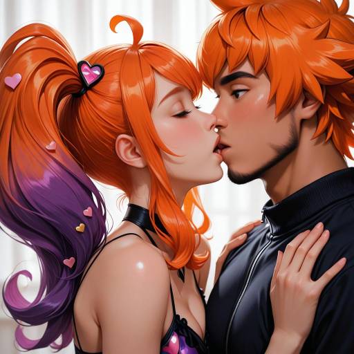 Adorable Kiss Between Two Pokemon Characters