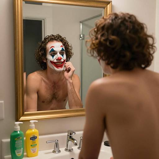 Clown Reflection in a Bathroom Mirror