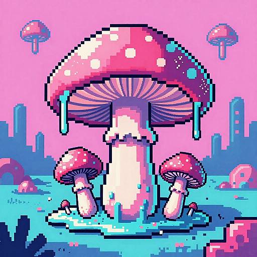Glitch Vaporwave Melting Mushroom Art