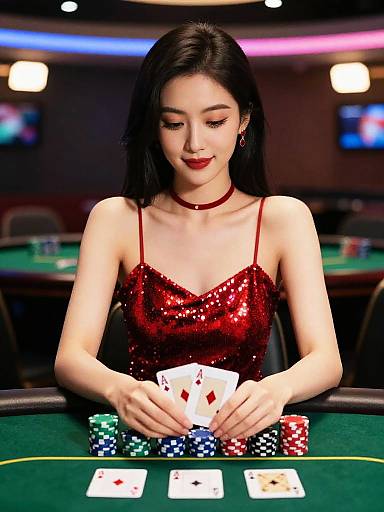 Elegant Woman Playing Poker in Casino