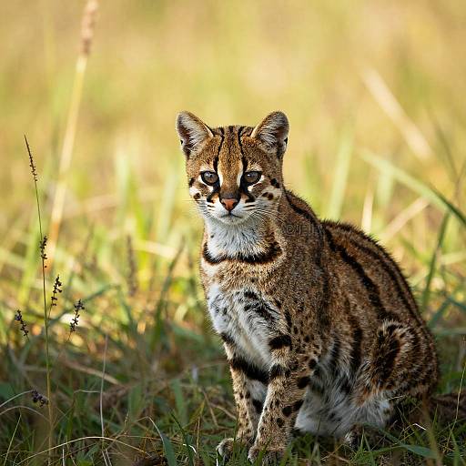 Sleek Ocelot in Sunlit Meadow