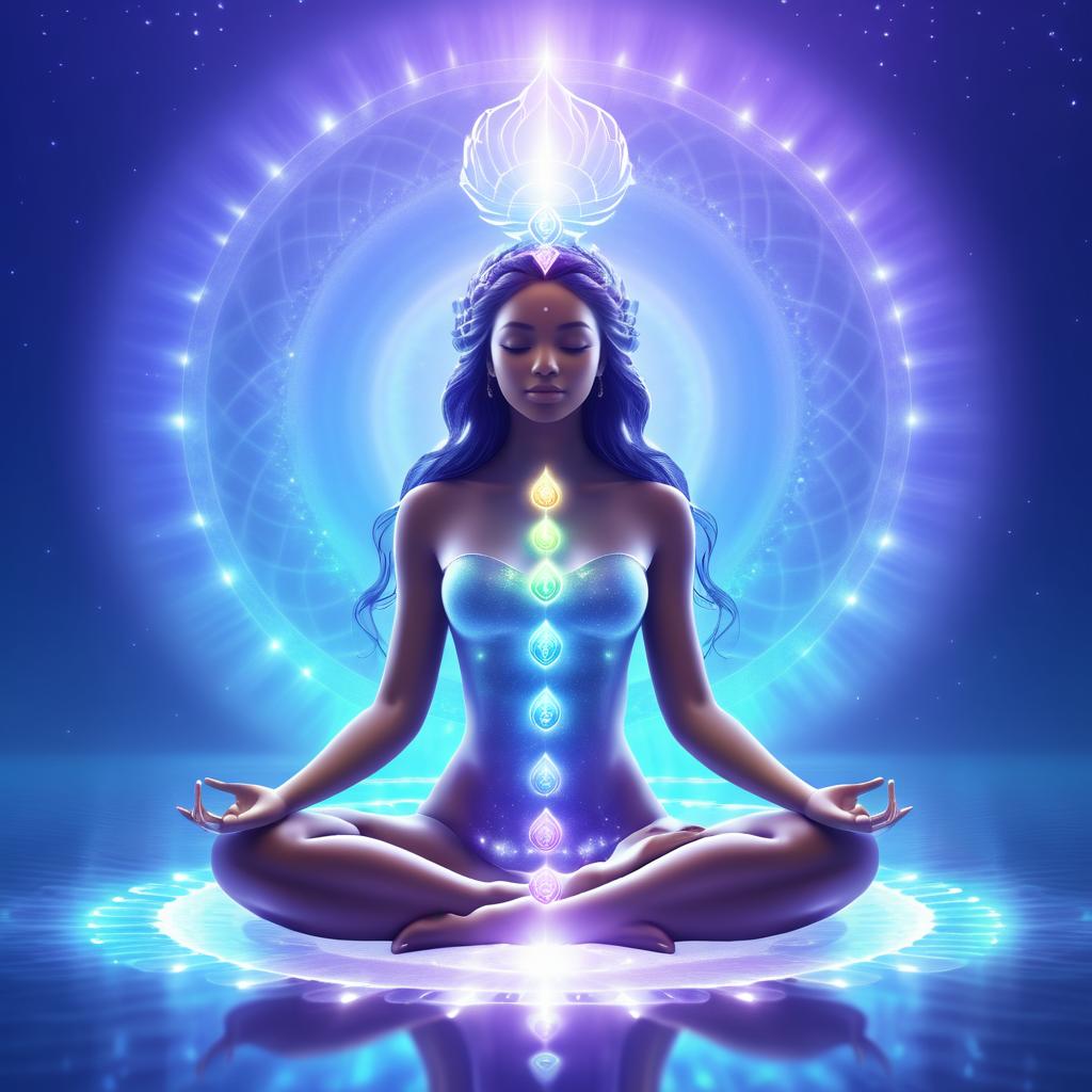 Serene Mermaid Meditating with Chakras