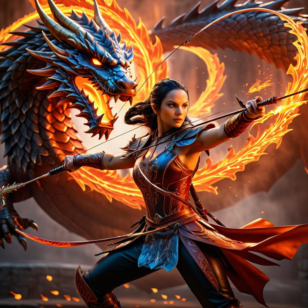 Dynamic Archer Battling a Fiery Dragon