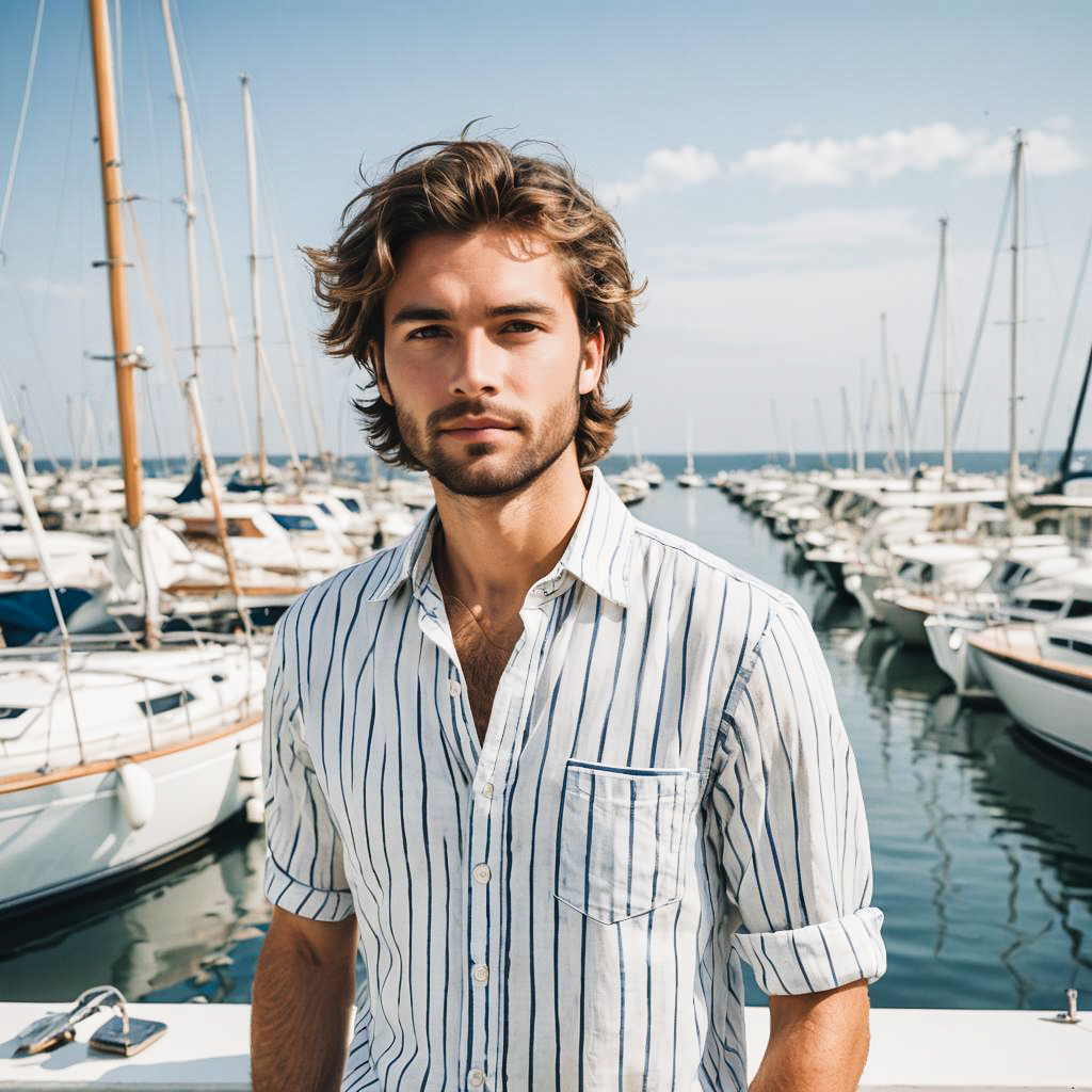 Curious Young Yacht Enthusiast at Summer Party