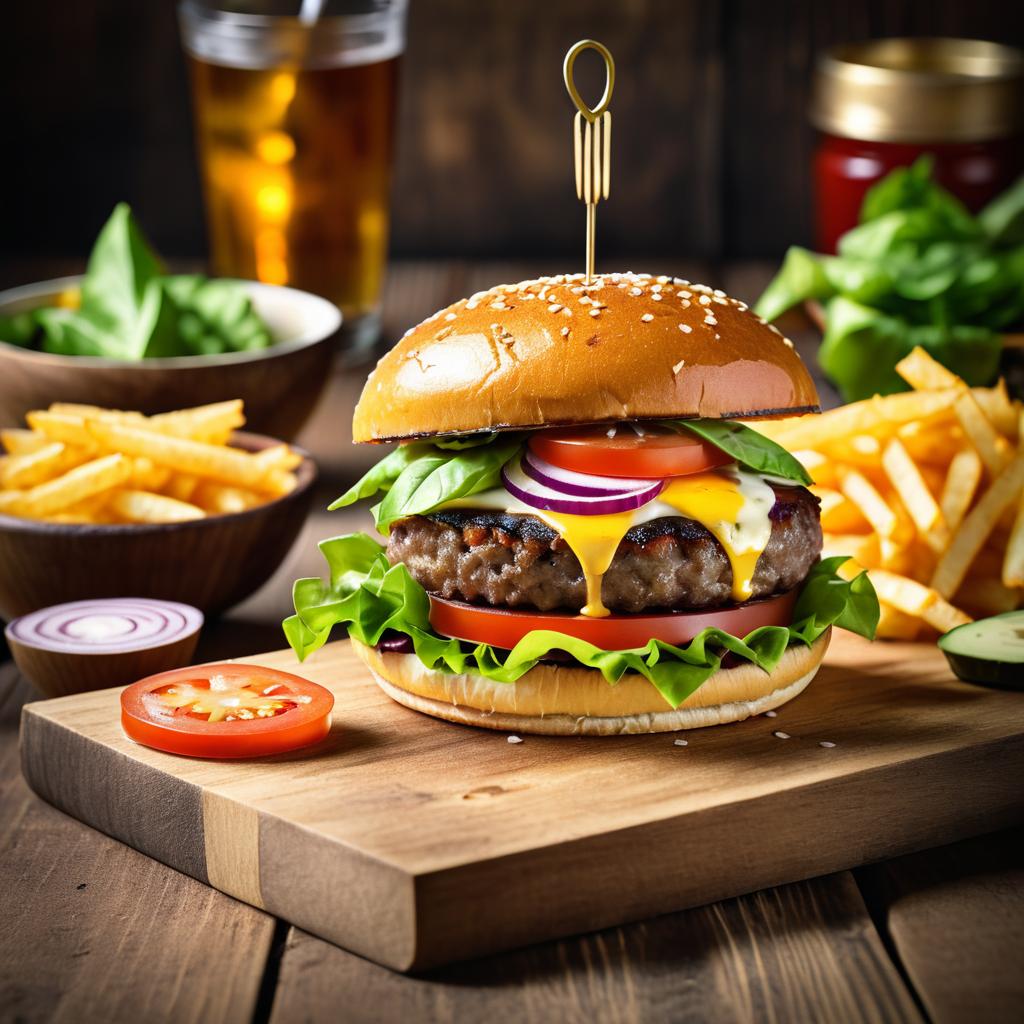 Gourmet Burger Photo on Rustic Table