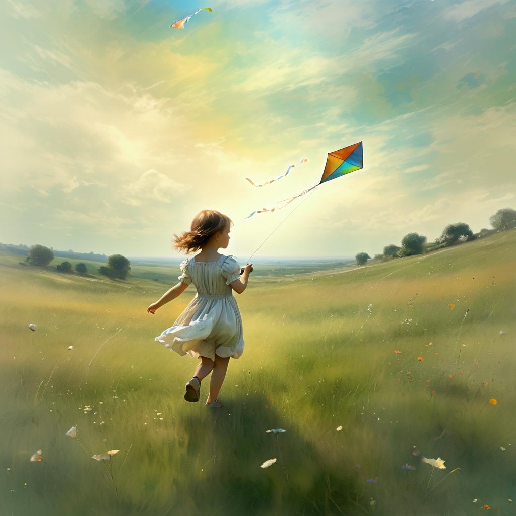 Nostalgic Meadow Scene with Flying Kite