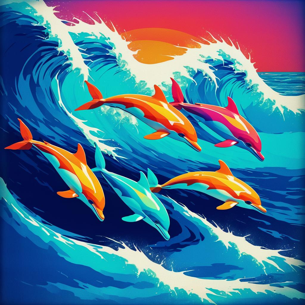 Vibrant Dolphins in Retro Analog Style