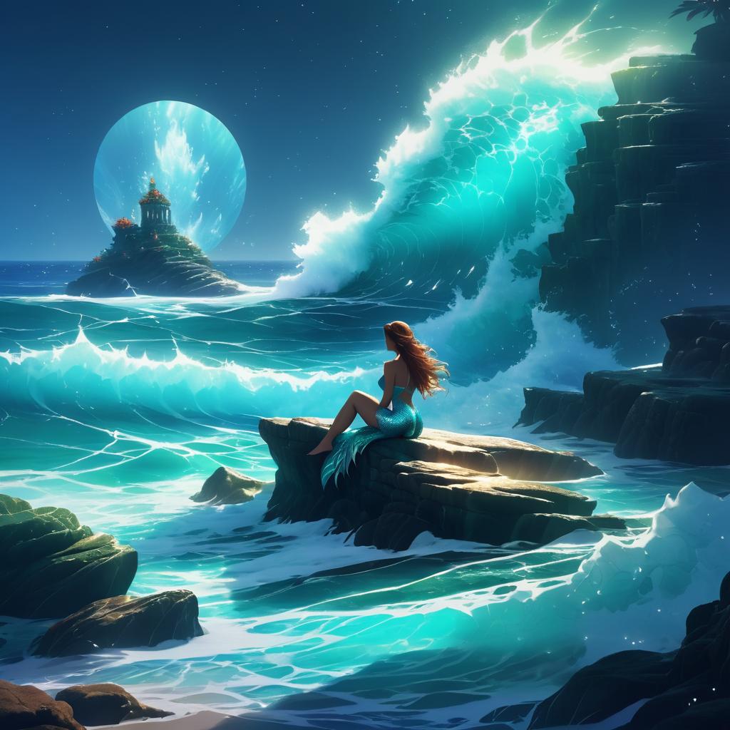 Mermaid in Dramatic Sea Setting