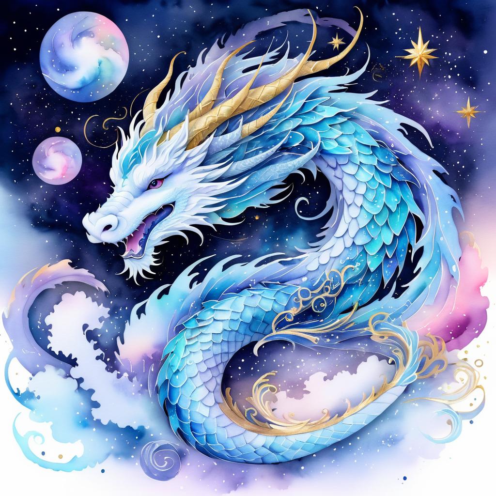 Majestic Dragon in Dreamlike Watercolor