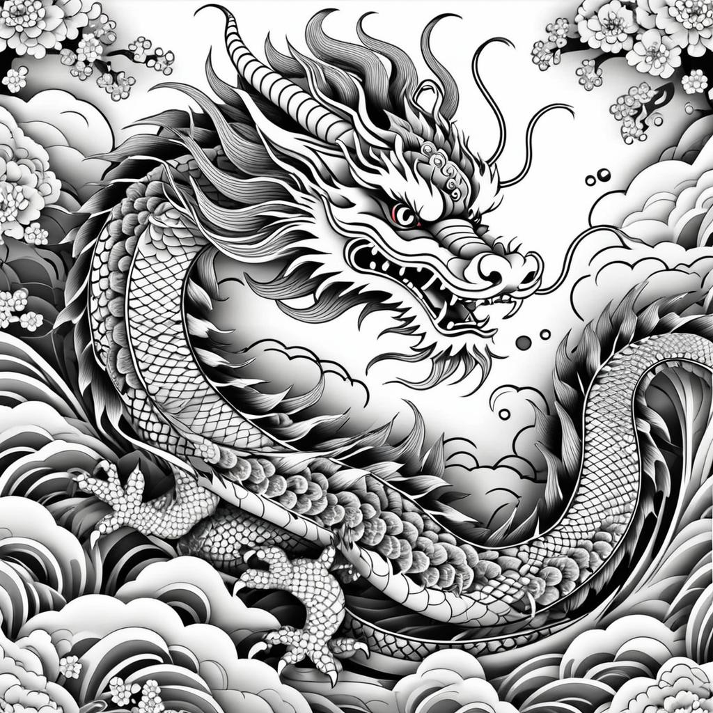 Intricate Japanese Dragon Coloring Page