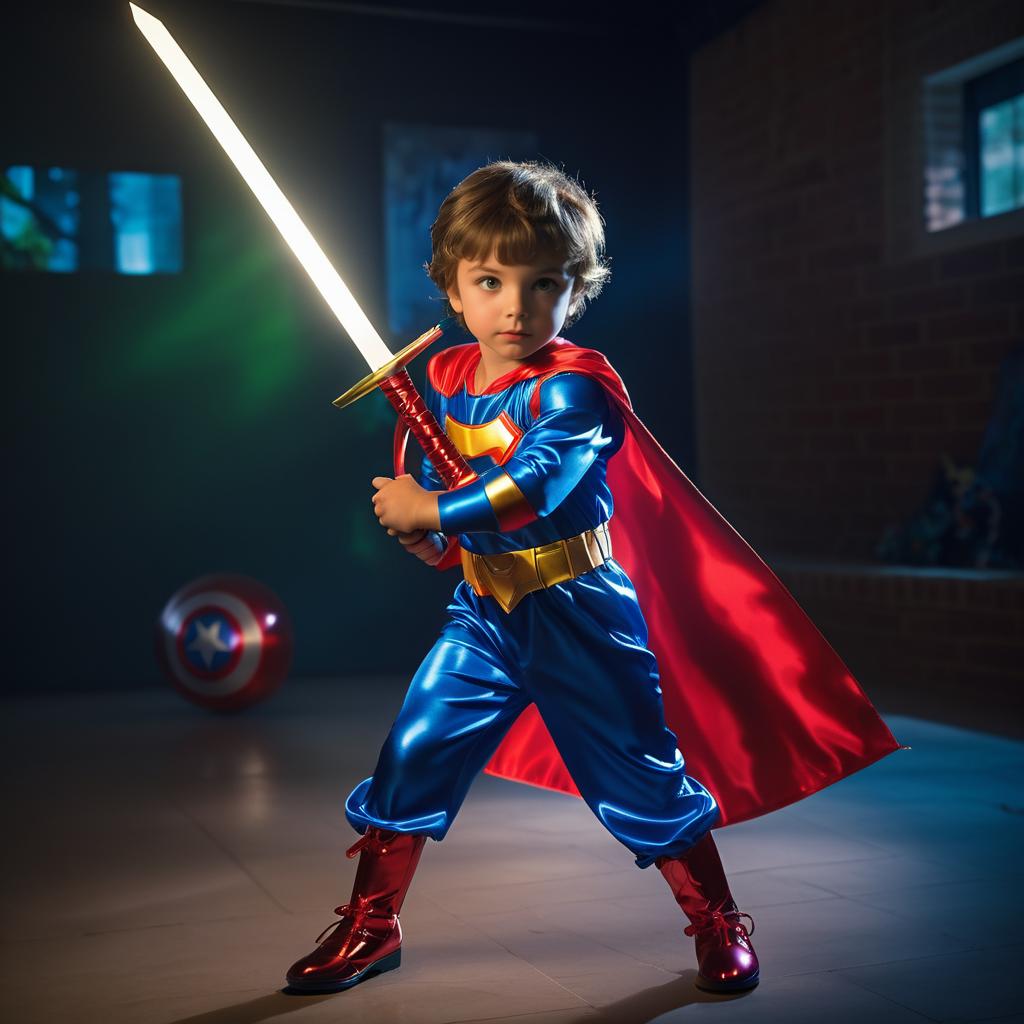 Dynamic Superhero Portrait of a Young Boy