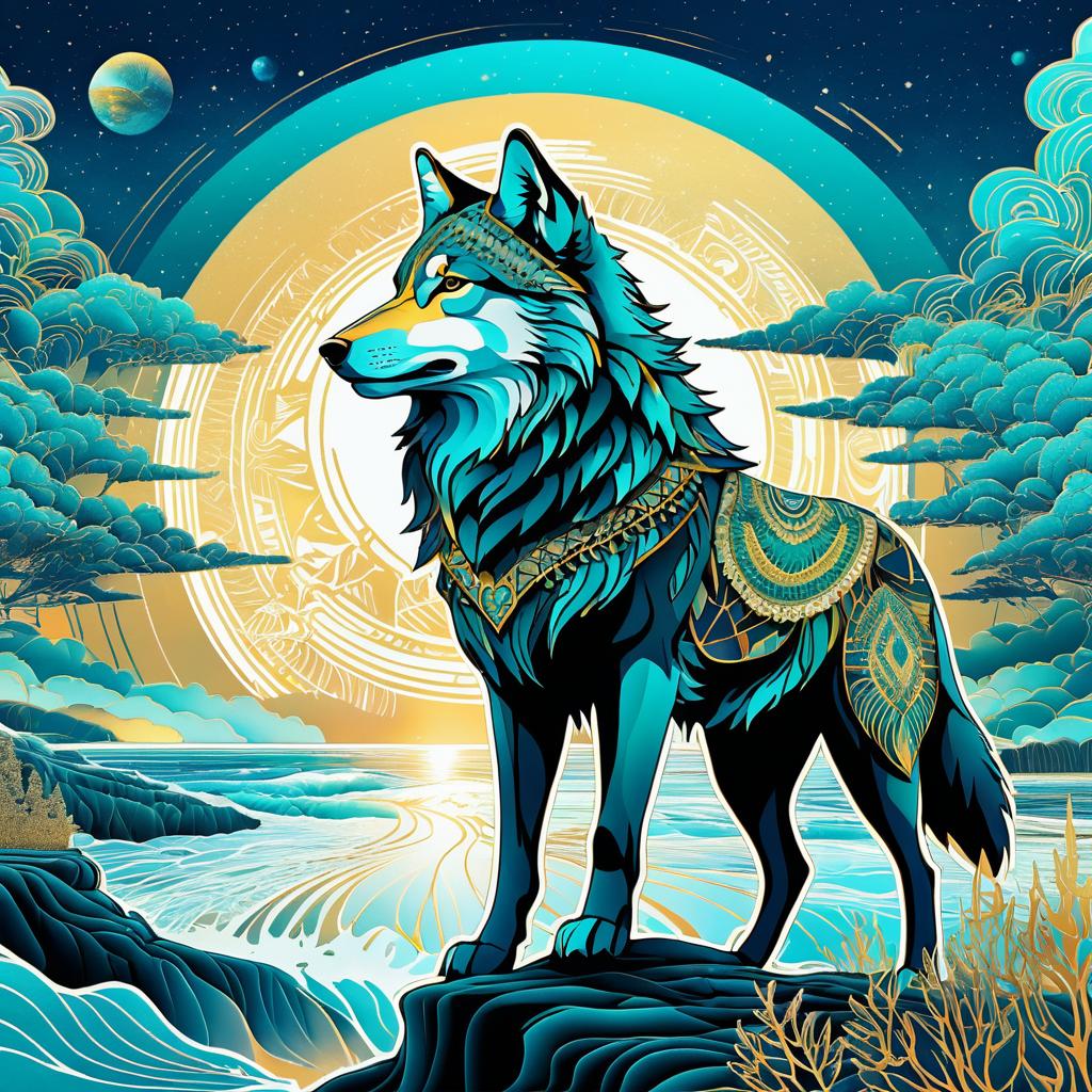 Majestic Wolf and Psychedelic Wilderness Art