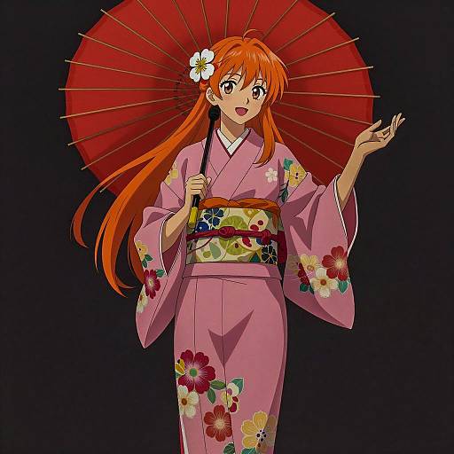 Seductive Anime Woman in Kimono
