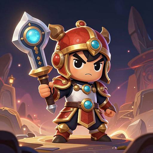 Chibi Fantasy Warrior with Oversized Weapon