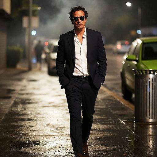 Mysterious Man in Suit at Night