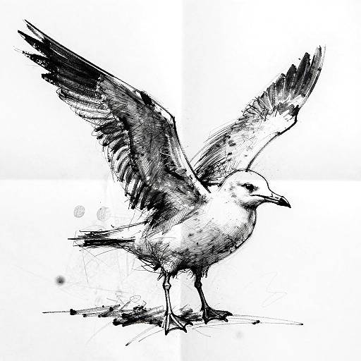 Expressionist Seagull Sketch with Texture