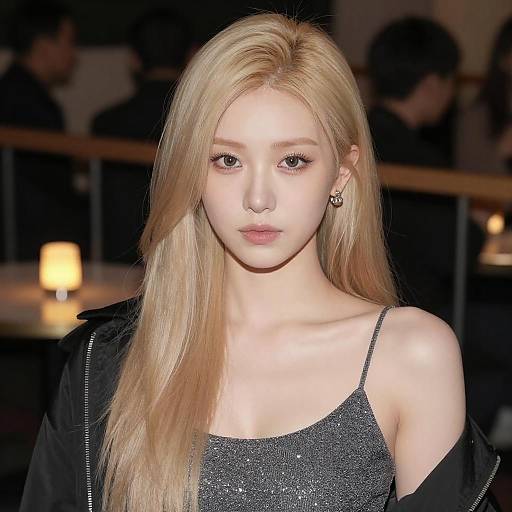 Portrait of Blonde Woman with Sparkly Top