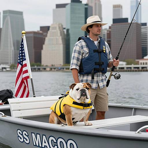 Adventurous Day: Man and Bulldog Fishing